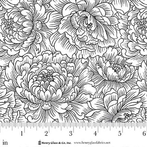 Henry Glass & Co. Scarlet's Treasure 3644 19 White Black Peony Monotone By The Yard