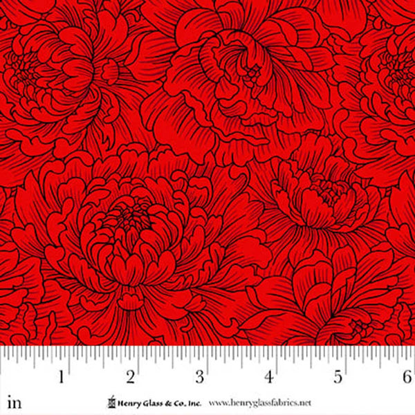 Henry Glass & Co. Scarlet's Treasure 3644 88 Red Peony Monotone By The Yard