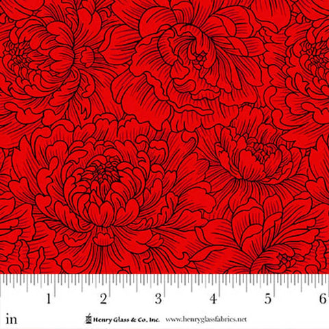 Henry Glass & Co. Scarlet's Treasure 3644 88 Red Peony Monotone By The Yard