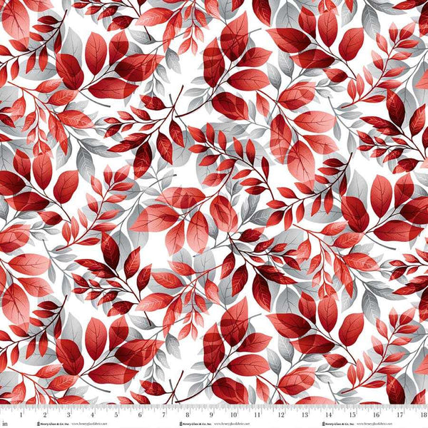 Henry Glass & Co. Scarlet's Treasure 3645 18 White Red Leaves By The Yard
