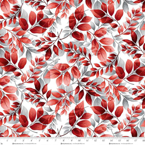 Henry Glass & Co. Scarlet's Treasure 3645 18 White Red Leaves By The Yard