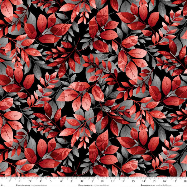 Henry Glass & Co. Scarlet's Treasure 3645 98 Black Red Leaves By The Yard