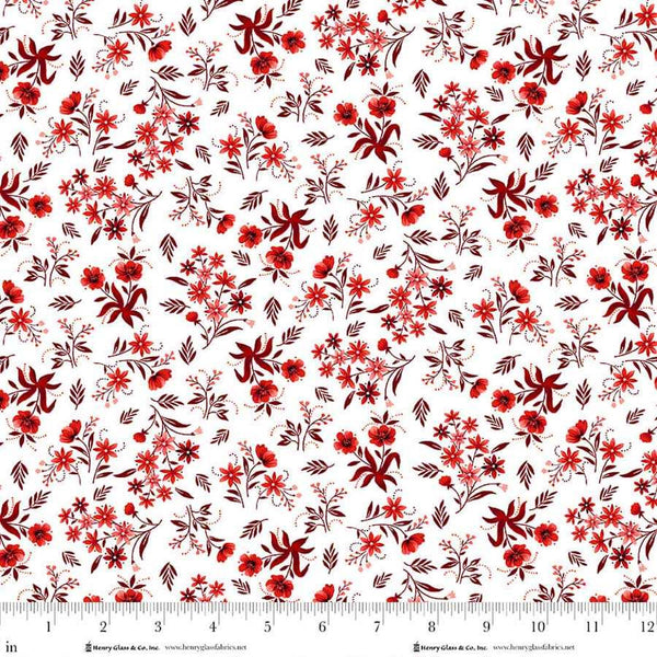 Henry Glass & Co. Scarlet's Treasure 3646 18 White Red Nosegays By The Yard