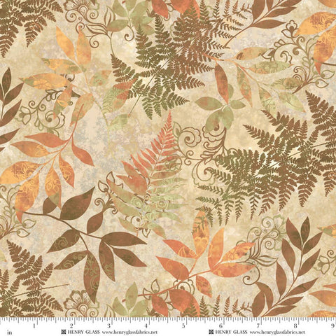 Henry Glass & Co. Oak & Berries 3648 44 Cream Mixed Media Leaves By The Yard