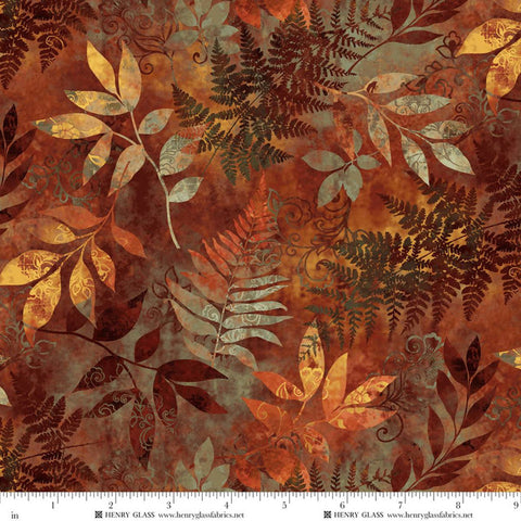 Henry Glass & Co. Oak & Berries 3648 83 Autumn Mixed Media Leaves By The Yard