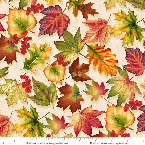 Henry Glass & Co. Oak & Berries 3652 44 Cream Leaf Toss By The Yard