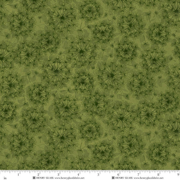 Henry Glass & Co. Oak & Berries 3654 66 Green Dandelion Monotone By The Yard