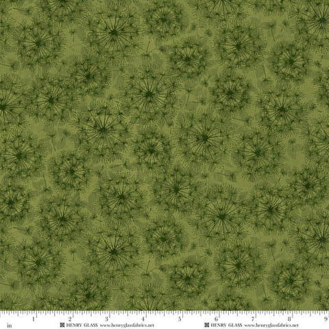 Henry Glass & Co. Oak & Berries 3654 66 Green Dandelion Monotone By The Yard