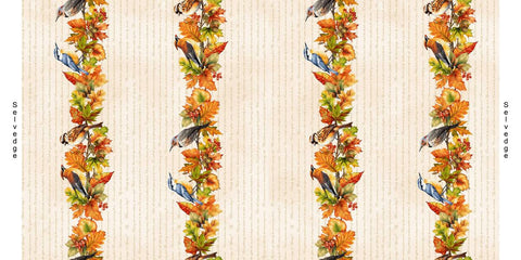 Henry Glass & Co. Oak & Berries 3655 44 Cream Multi Border Stripe By The Yard