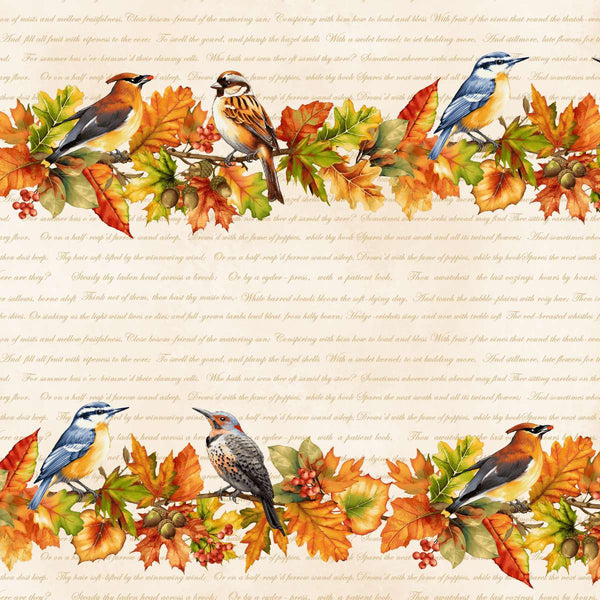 Henry Glass & Co. Oak & Berries 3655 44 Cream Multi Border Stripe By The Yard