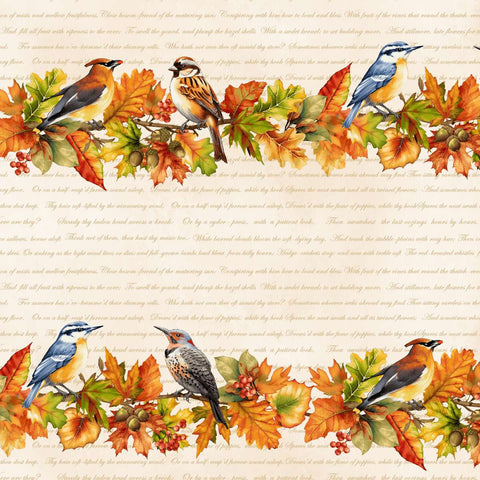 Henry Glass & Co. Oak & Berries 3655 44 Cream Multi Border Stripe By The Yard