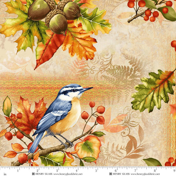 Henry Glass & Co. Oak & Berries 3657 44 Cream Multi Oak & Berries Patchwork By The Yard