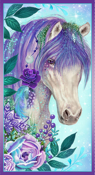 Blank Quilting Gypsy Violet 3661P 11 Light Blue Horse - 24" PANEL By The PANEL (Not Strictly By The Yard)