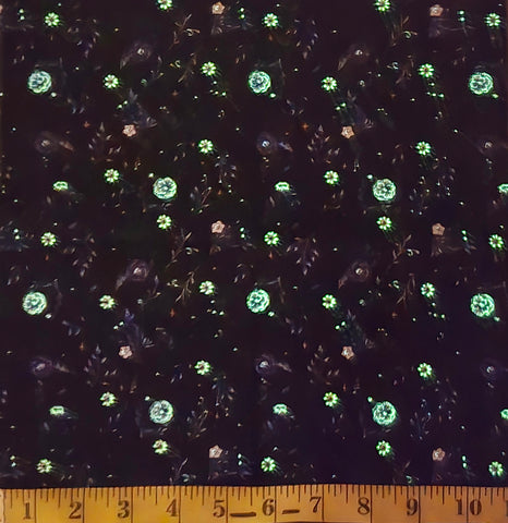 Blank Quilting - Jardin De Lune Glow 3825G 99 Black Tossed Small Floral By The Yard