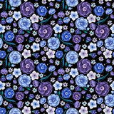 Blank Quilting - Jardin De Lune Glow 3826G 99 Black Small Packed Floral By The Yard