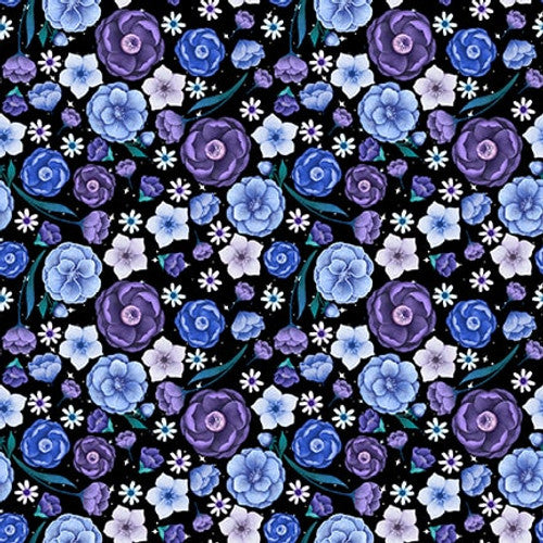 Blank Quilting - Jardin De Lune Glow 3826G 99 Black Small Packed Floral By The Yard