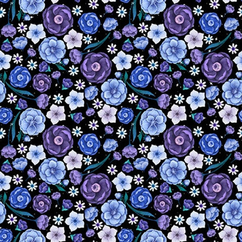 Blank Quilting - Jardin De Lune Glow 3826G 99 Black Small Packed Floral By The Yard