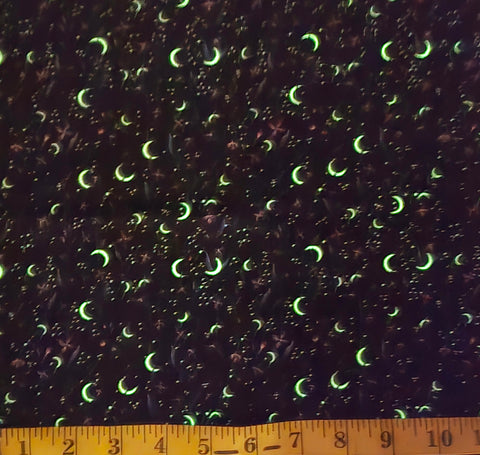 Blank Quilting - Jardin De Lune Glow 3830G 99 Black Crescent Moons With Flowers By The Yard