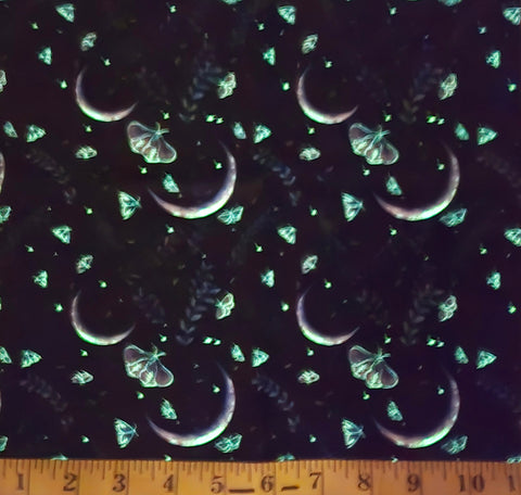 Blank Quilting - Jardin De Lune Glow 3832G 99 Black Crescent Moons With Butterflies By The Yard