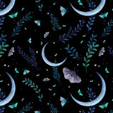 Blank Quilting - Jardin De Lune Glow 3832G 99 Black Crescent Moons With Butterflies By The Yard