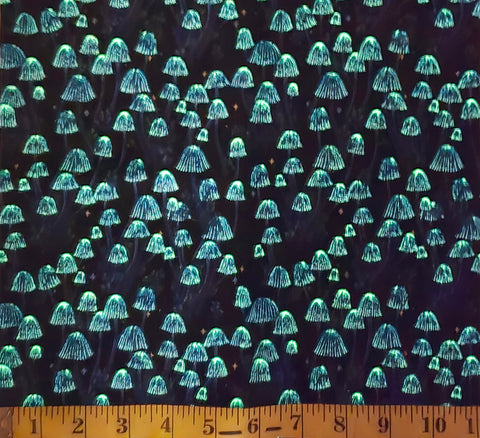 Blank Quilting - Jardin De Lune Glow 3833G 99 Black Mushrooms By The Yard