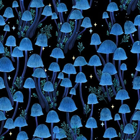 Blank Quilting - Jardin De Lune Glow 3833G 99 Black Mushrooms By The Yard