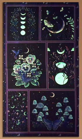 Blank Quilting - Jardin De Lune Glow Black 24" PANEL By The PANEL (Not Strictly By The Yard)