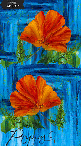 Northcott  Wildflower - 40076 45 Electric Blue - Poppy 24" PANEL By The PANEL (not strictly by the yard)