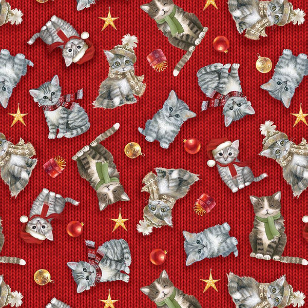 Blank Quilting Digital A Purr-fect Holiday Season 4061 88 Red Cat Toss By The Yard