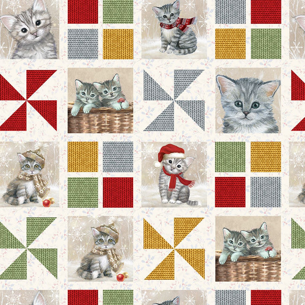 Blank Quilting Digital A Purr-fect Holiday Season 4064 48 Cat Patchwork By The Yard