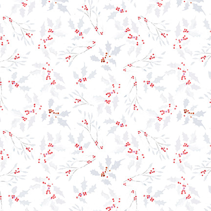 Blank Quilting Digital A Purr-fect Holiday Season 4066 09 White Holly Berry By The Yard