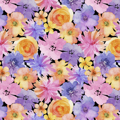 Wilmington Floral Party 40762 968 Black Packed Florals 1.75 YARDS