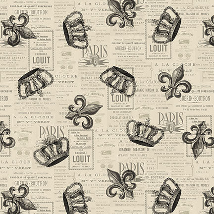 Blank Quilting Digital Paris Nights 4109 30 Parchment Fleur de Lis & Crowns By The Yard