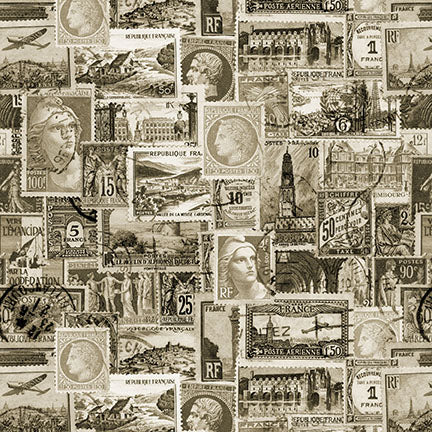 Blank Quilting Digital Paris Nights 4111 38 Sepia Postage Stamps By The Yard