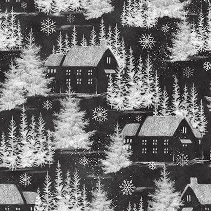 Blank Quilting Be Merry & Shine Bright 4118 95 Charcoal Winter Village By The Yard