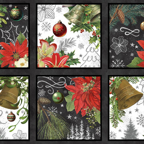 Blank Quilting Be Merry & Shine Bright 4119 95 Charcoal Christmas Blocks 24" PANEL By The PANEL (Not Strictly By The Yard)