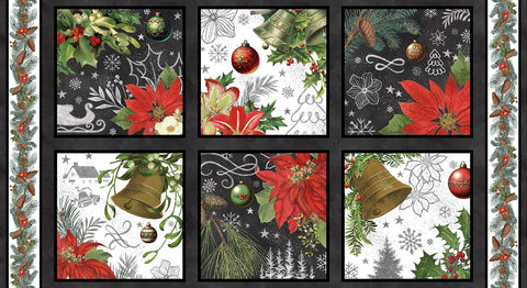 Blank Quilting Be Merry & Shine Bright 4119 95 Charcoal Christmas Blocks 24" PANEL By The PANEL (Not Strictly By The Yard)