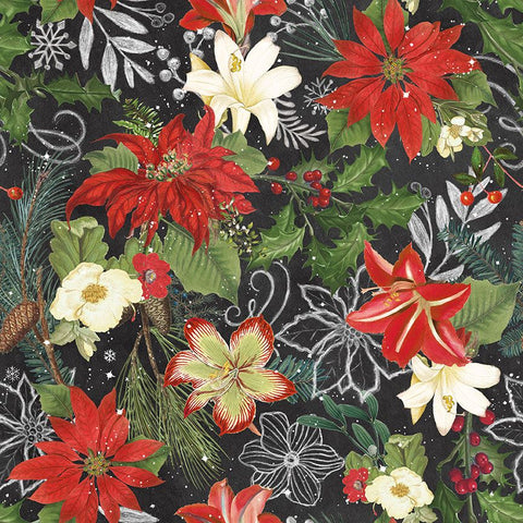Blank Quilting Be Merry & Shine Bright 4120 95 Charcoal Christmas Floral By The Yard