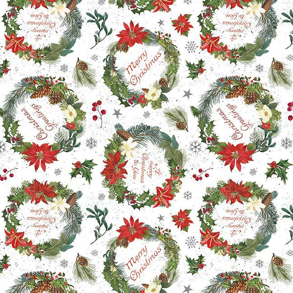 Blank Quilting Be Merry & Shine Bright 4125 01 White Christmas Wreaths By The Yard