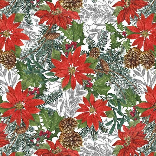 Blank Quilting Be Merry & Shine Bright 4126 01 White Christmas Poinsettias By The Yard
