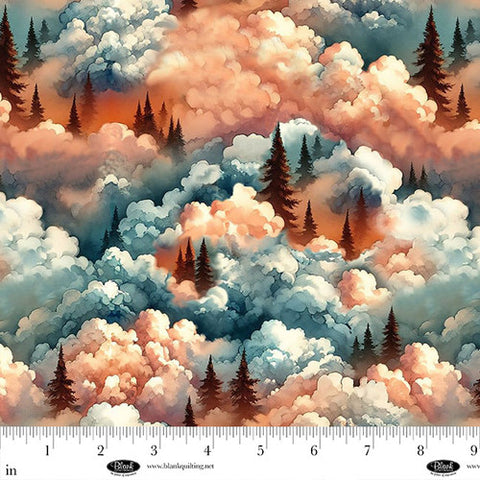 Blank Quilting Digital Wilderness Song 4176 75 Blue Clouds With Trees By The Yard