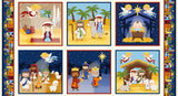 Blank Quilting Away In A Manger 4187 77 Blue Nativity Blocks 24" PANEL By The PANEL (Not Strictly By The Yard)