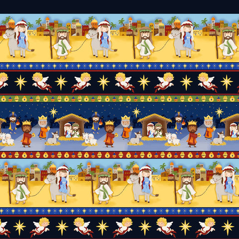 Blank Quilting Away In A Manger 4190 77 Blue Nativity Stripe By The Yard