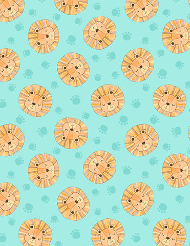 Wilmington Safari Snuggles 42032 787 Teal Lion Toss By The Yard