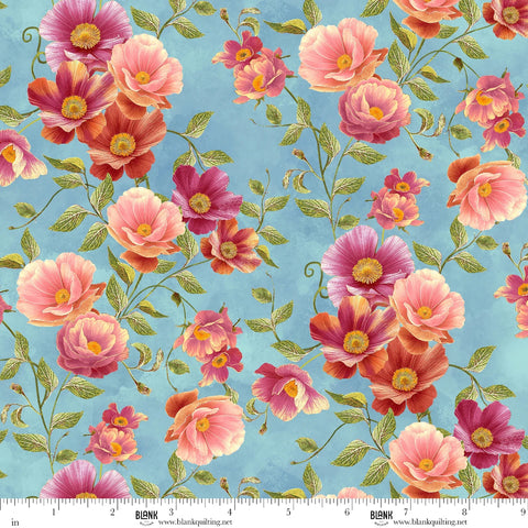 Blank Quilting Florinda 4740 15 Teal/Pink Anemones Flowers By The Yard