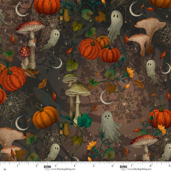 Blank Quilting Harvest Haunt 4806 97 Charcoal Mushrooms & Ghosts By The Yard
