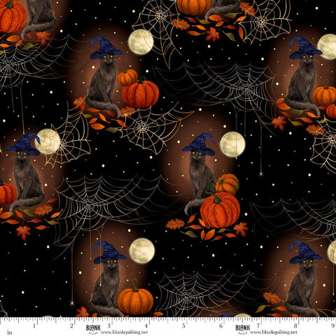 Blank Quilting Harvest Haunt 4807 99 Black Cats with Witch Hats & Pumpkins By The Yard