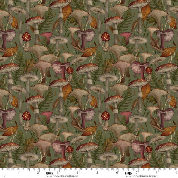 Blank Quilting Harvest Haunt 4808 36 Olive Green Mushrooms By The Yard