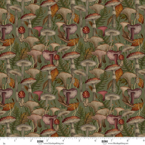 Blank Quilting Harvest Haunt 4808 36 Olive Green Mushrooms By The Yard