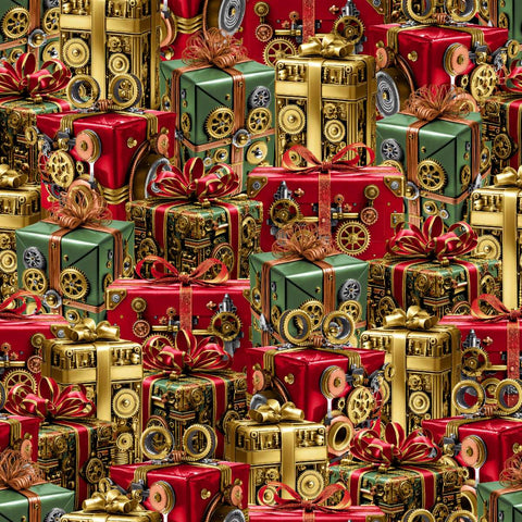 Blank Quilting Gears & Garland 4817 88 Red Steampunk Christmas Presents By The Yard